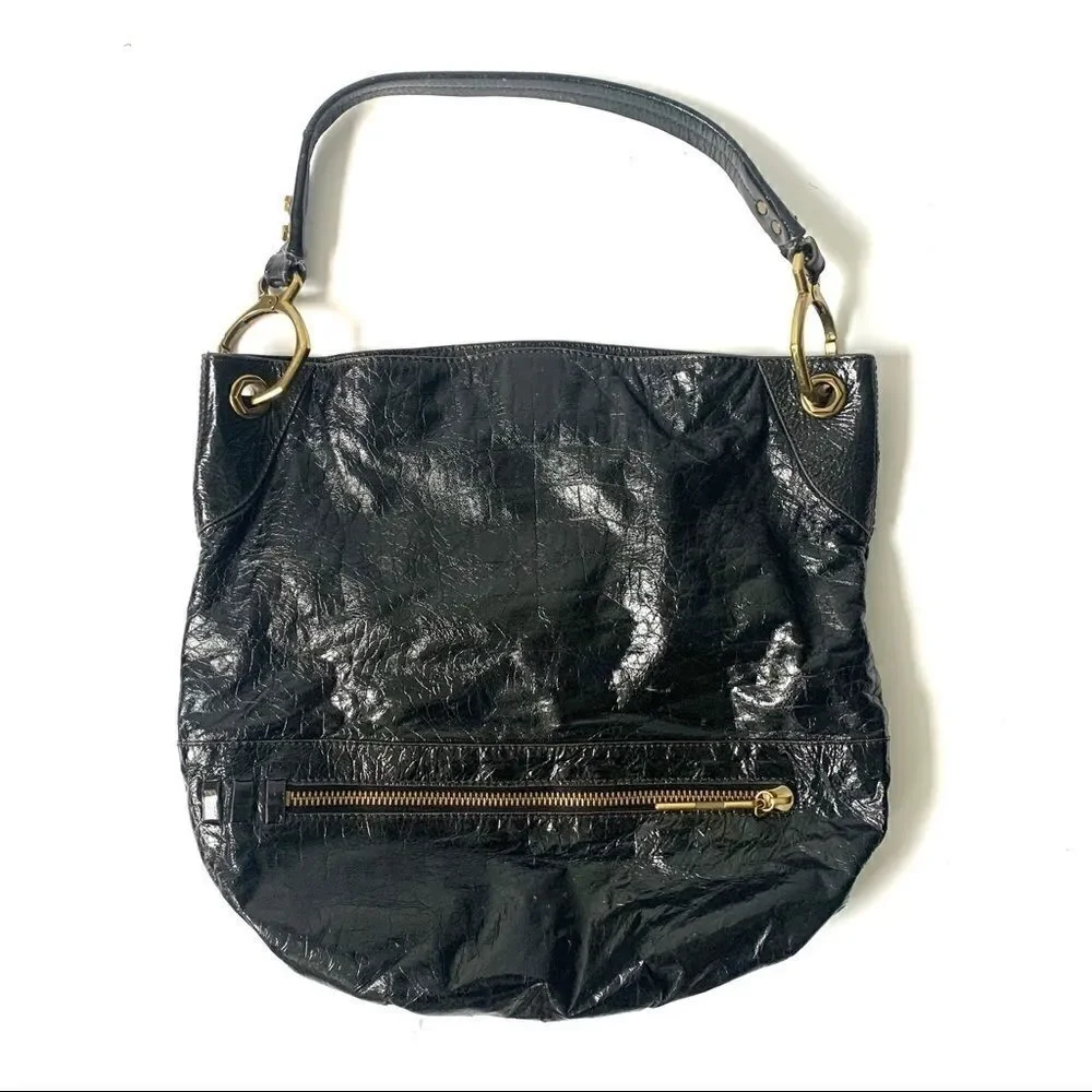 Or Yany New Textured Black Leather Hobo Bag